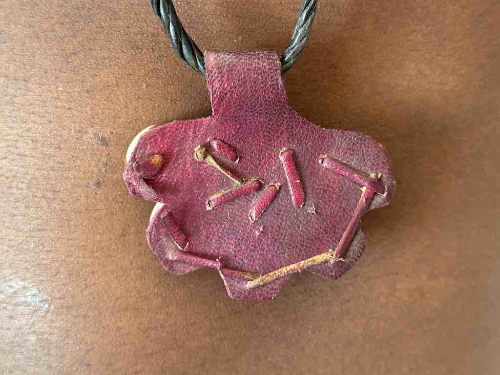 Leather & Cowrie Shell Brass Gold Weight Maroon Pendant Necklace - Mali