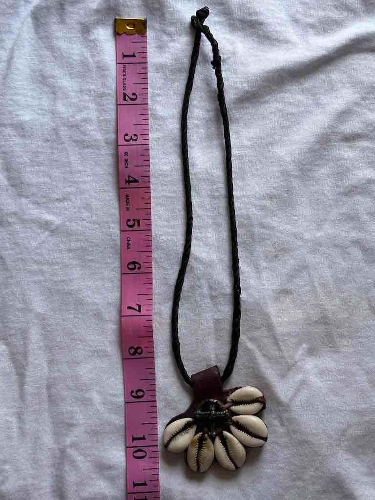 Leather & Cowrie Shell Brass Gold Weight Maroon Pendant Necklace - Mali