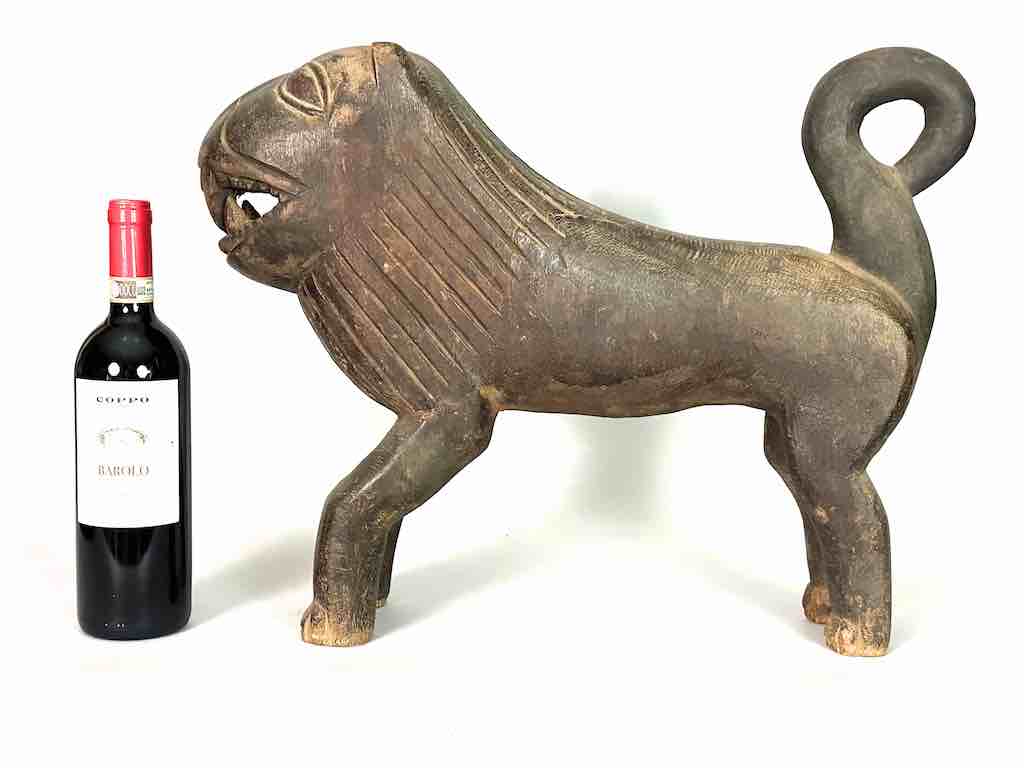 Large Vintage Wooden Fon Lion Figure | Benin, Africa