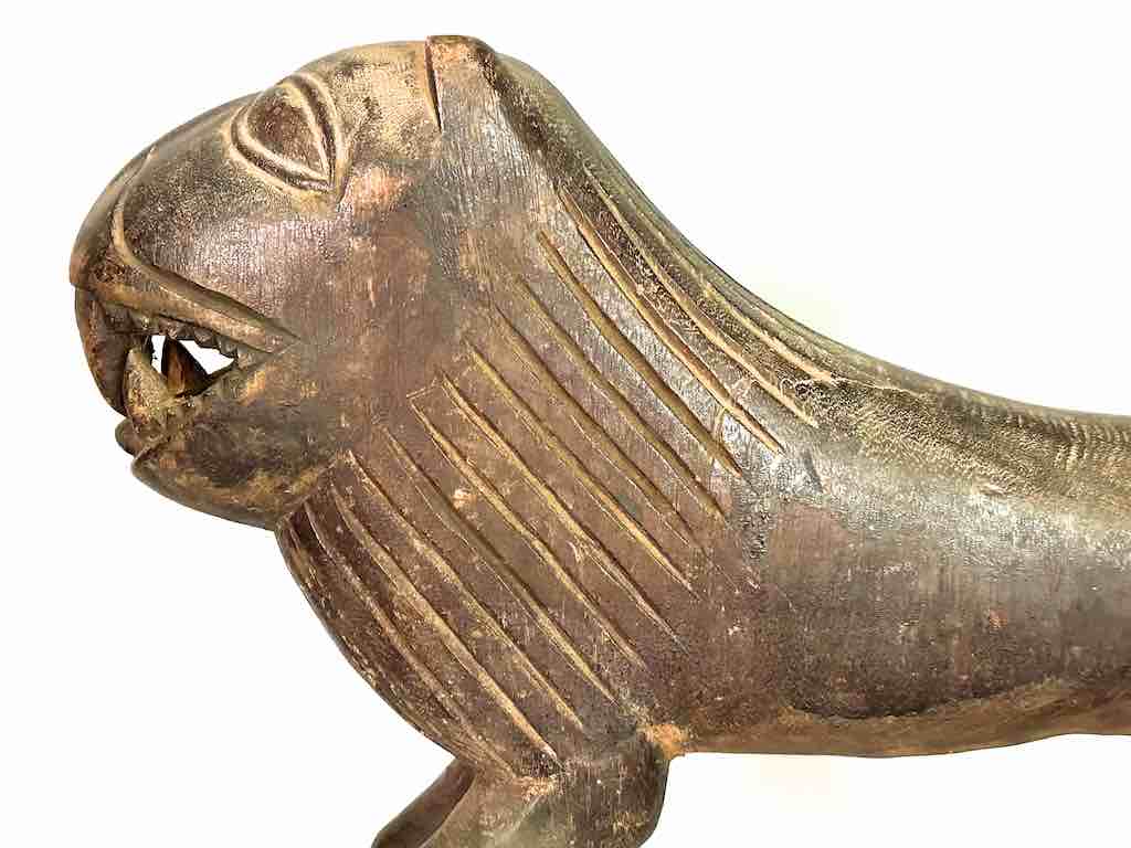 Large Vintage Wooden Fon Lion Figure | Benin, Africa