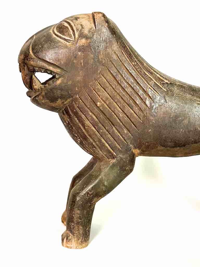 Large Vintage Wooden Fon Lion Figure | Benin, Africa