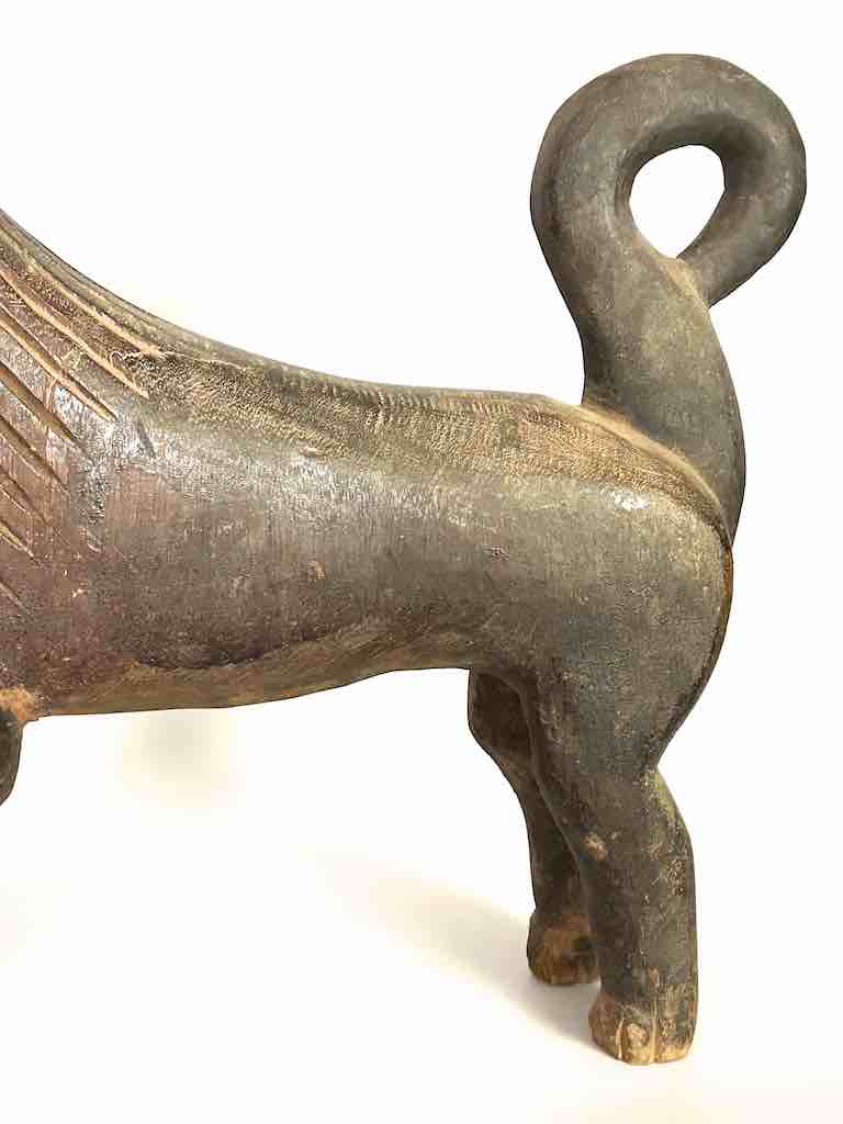 Large Vintage Wooden Fon Lion Figure | Benin, Africa