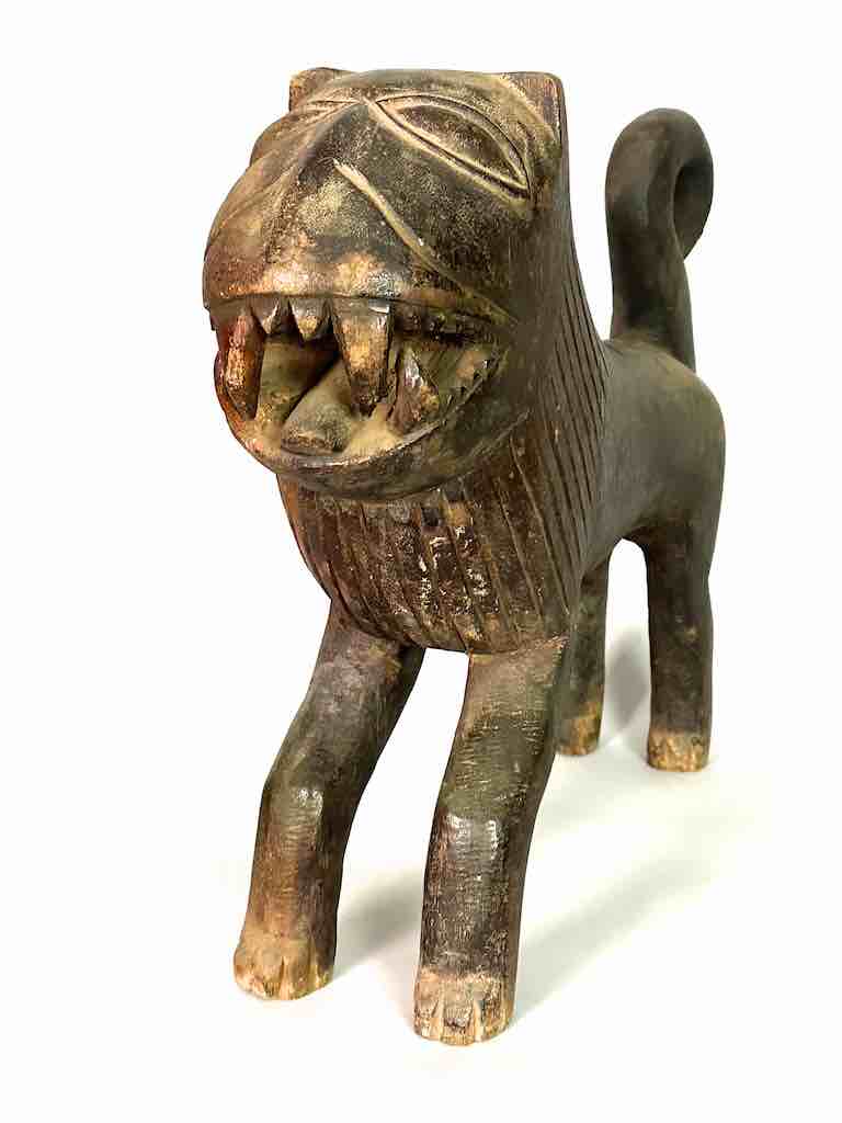Large Vintage Wooden Fon Lion Figure | Benin, Africa