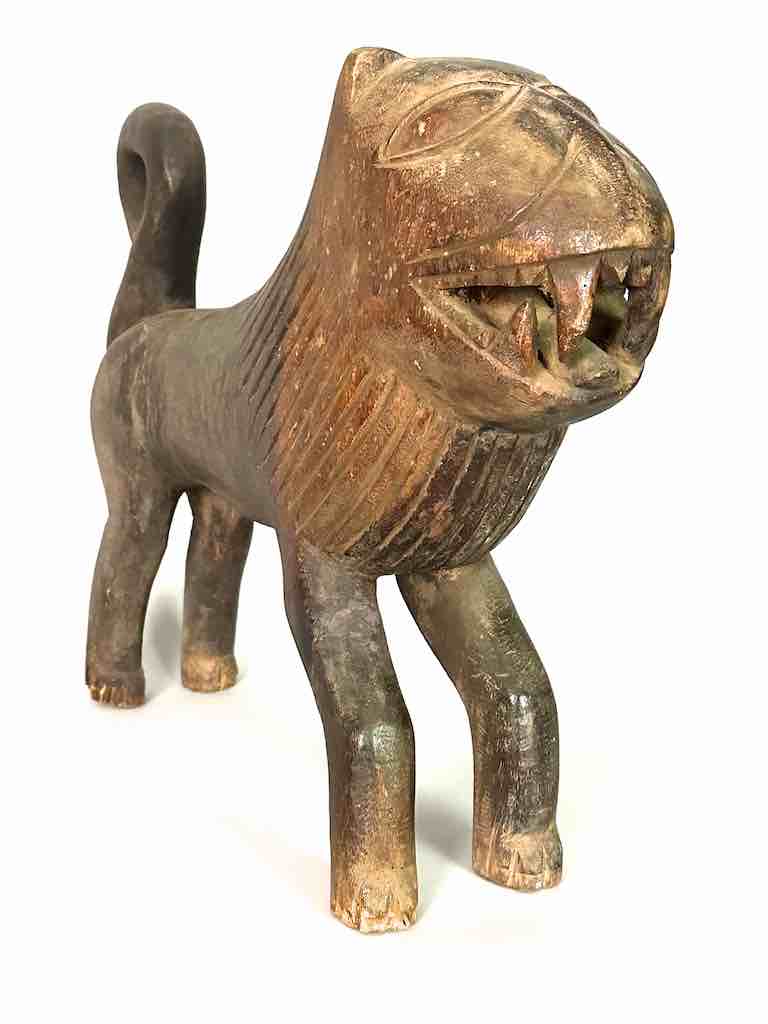 Large Vintage Wooden Fon Lion Figure | Benin, Africa