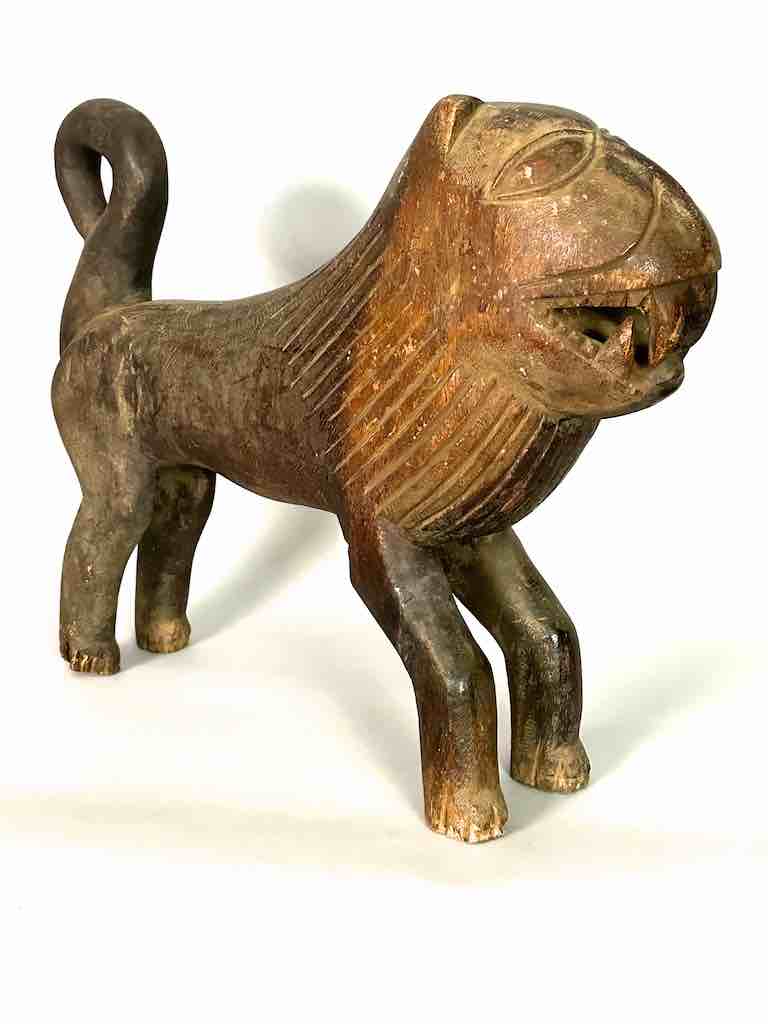 Large Vintage Wooden Fon Lion Figure | Benin, Africa