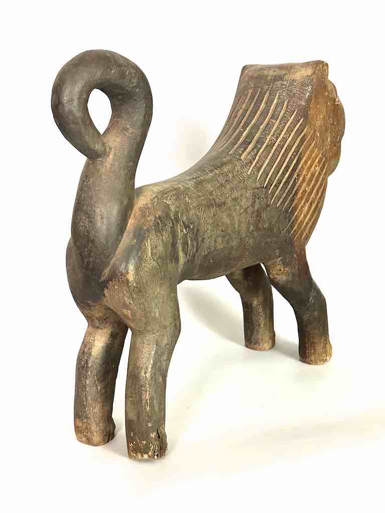 Large Vintage Wooden Fon Lion Figure | Benin, Africa
