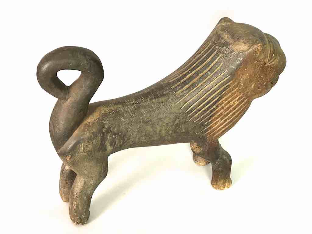 Large Vintage Wooden Fon Lion Figure | Benin, Africa