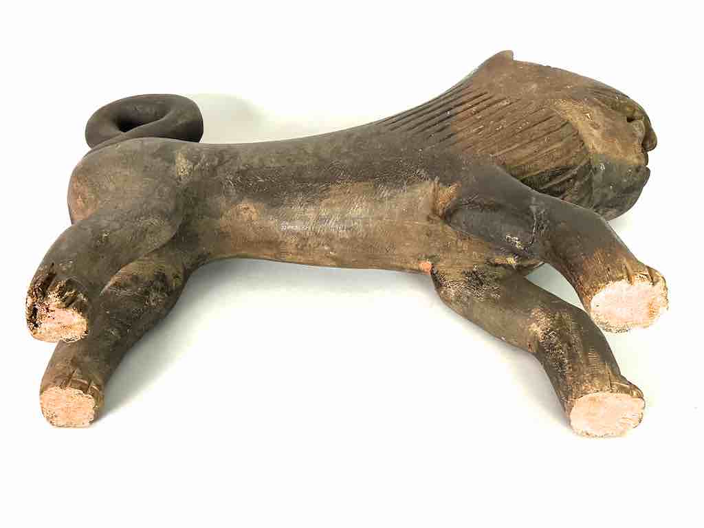 Large Vintage Wooden Fon Lion Figure | Benin, Africa