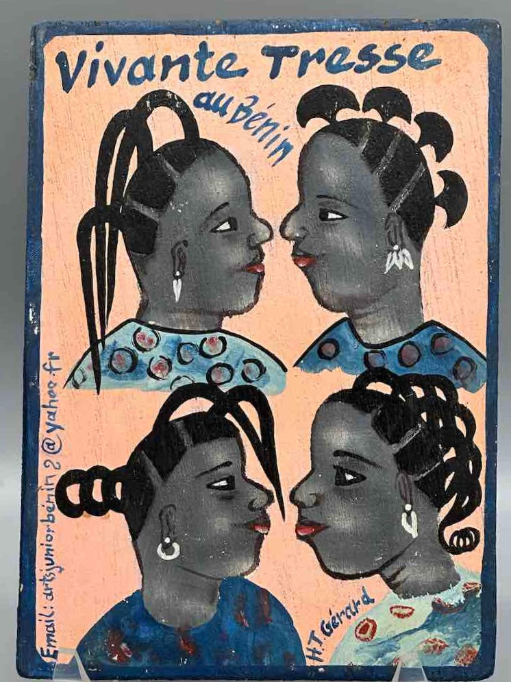 Original Small Beauty Salon Sign Painting on Wood from Benin