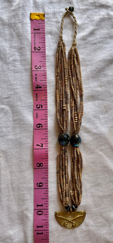 Smallest Excavated Clay Bead, Brass Bead, Inlaid Wooden Bead Necklaces - Mali
