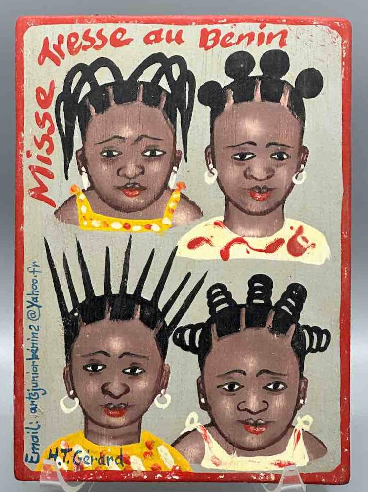 Original Small Beauty Salon Sign Painting on Wood from Benin