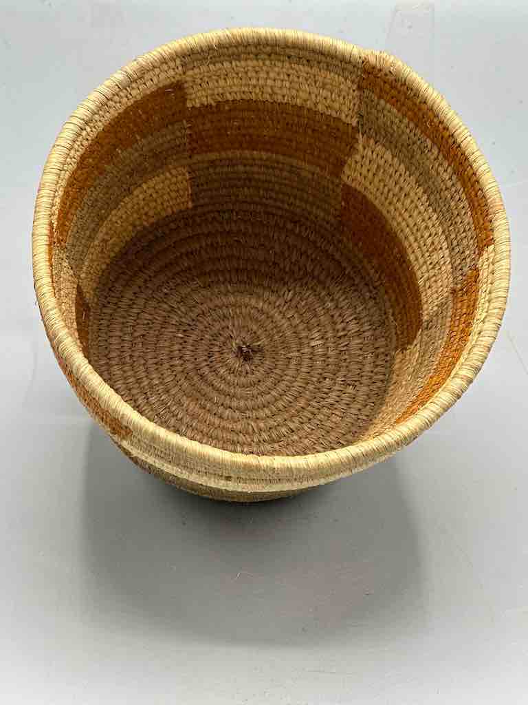 Earth tone checkerboard cylinder tightest weave Batwa basket