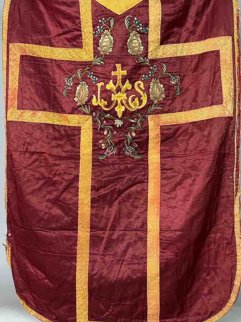 Antique Vietnamese Catholic IHS Design Chasuble Authentic Ecclesiastical Garment
