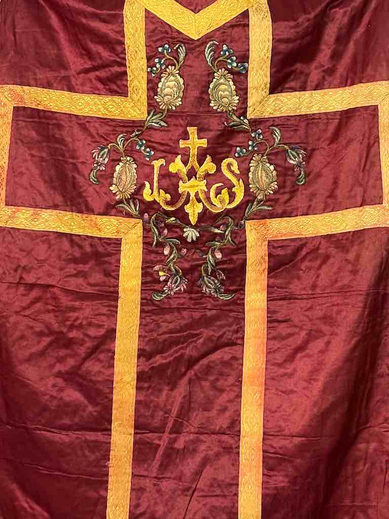 Antique Vietnamese Catholic IHS Design Chasuble Authentic Ecclesiastical Garment