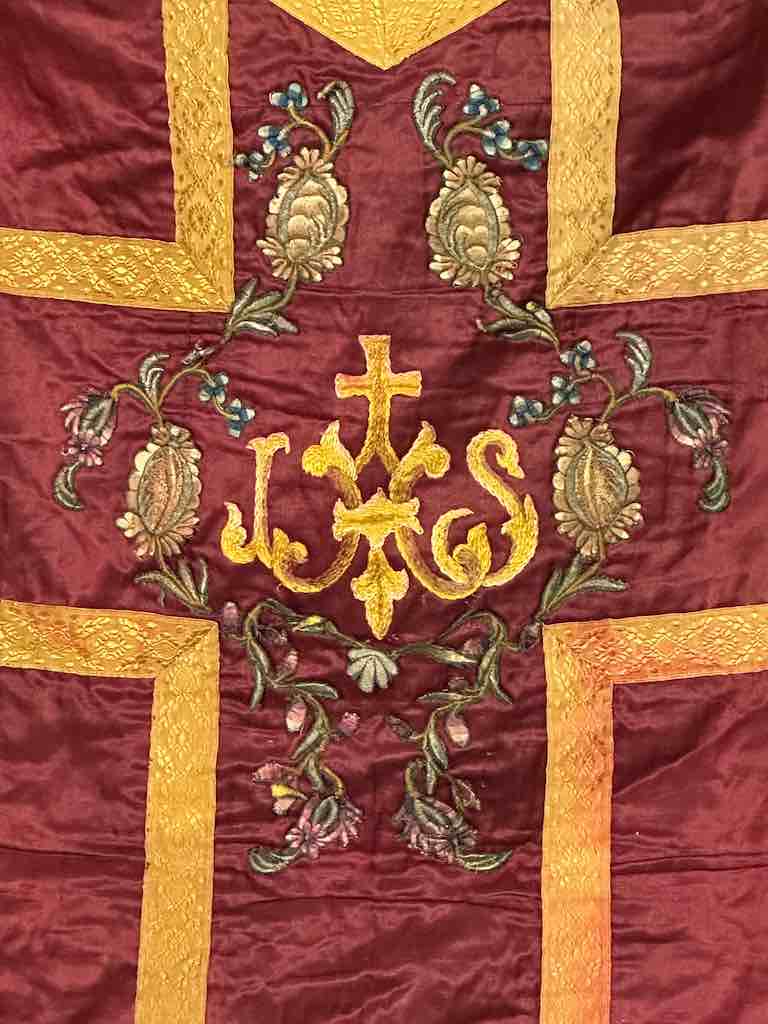 Antique Vietnamese Catholic IHS Design Chasuble Authentic Ecclesiastical Garment