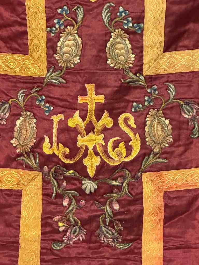 Antique Vietnamese Catholic IHS Design Chasuble Authentic Ecclesiastical Garment
