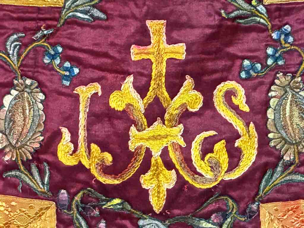 Antique Vietnamese Catholic IHS Design Chasuble Authentic Ecclesiastical Garment