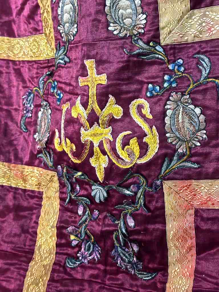 Antique Vietnamese Catholic IHS Design Chasuble Authentic Ecclesiastical Garment