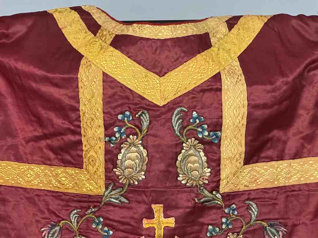 Antique Vietnamese Catholic IHS Design Chasuble Authentic Ecclesiastical Garment