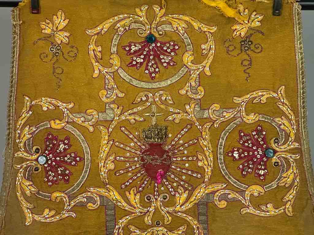 Antique Vietnamese Catholic Sacred Heart Cross Design Chasuble Authentic Ecclesiastical Cloth