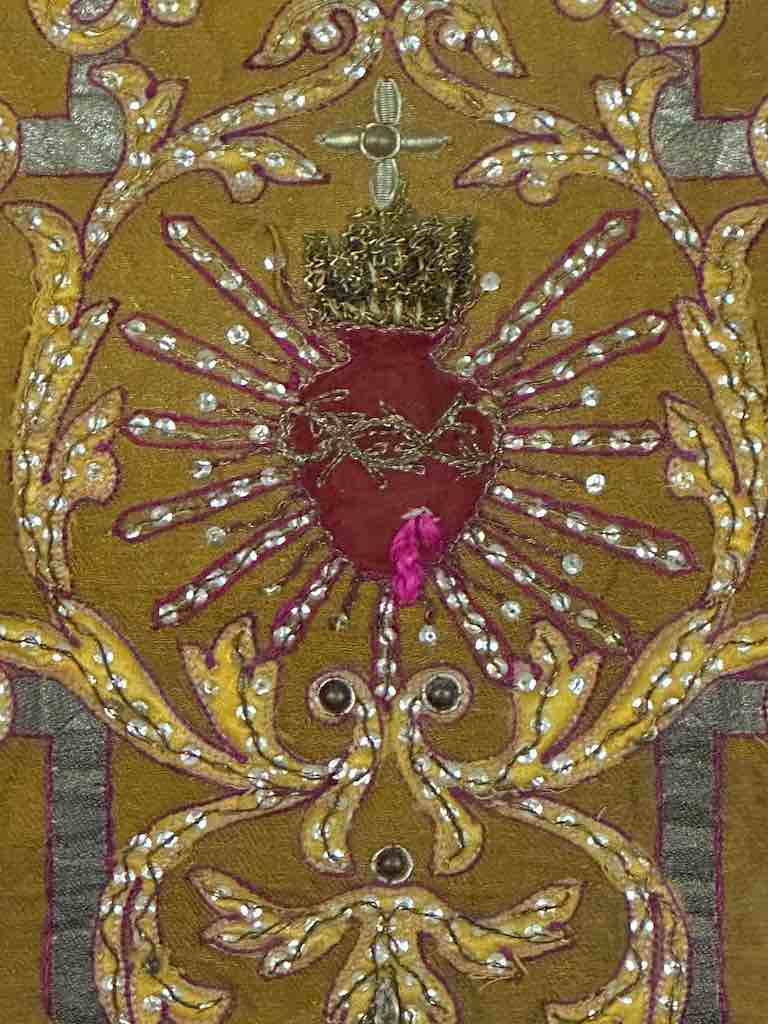 Antique Vietnamese Catholic Sacred Heart Cross Design Chasuble Authentic Ecclesiastical Cloth