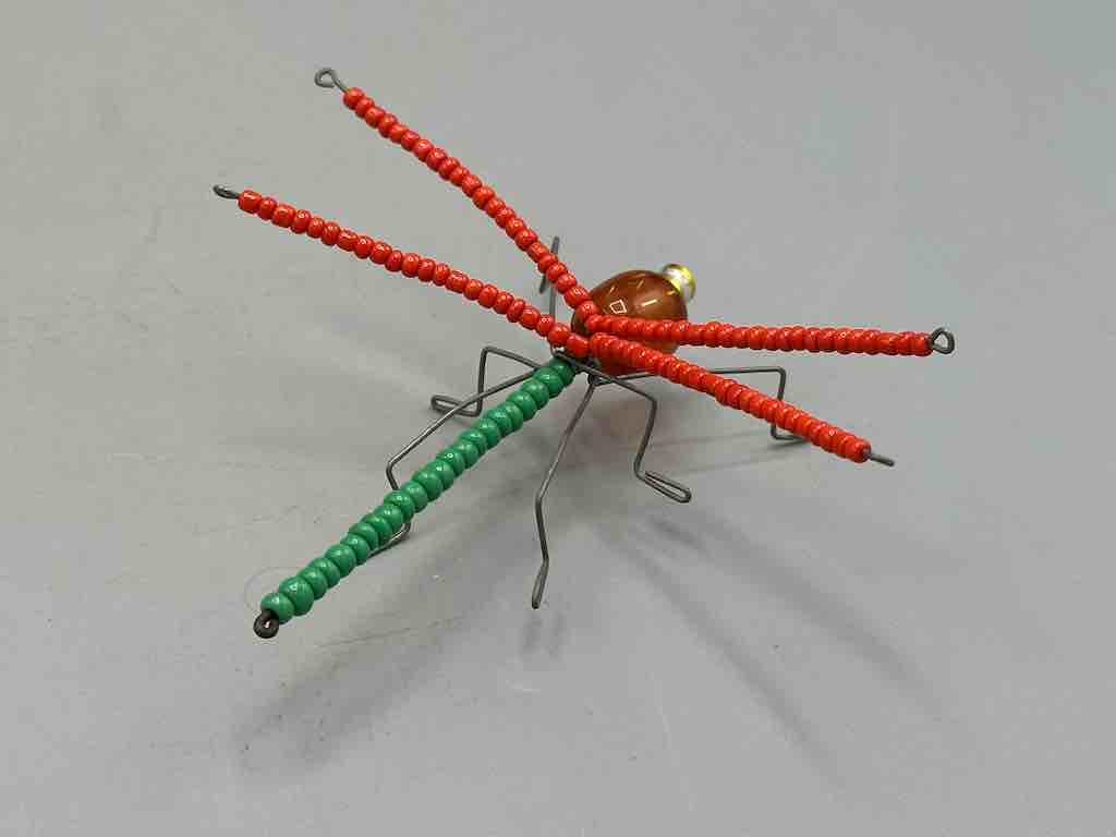 Beaded Wire Decor African Small Red Wing Dragonfly Insect