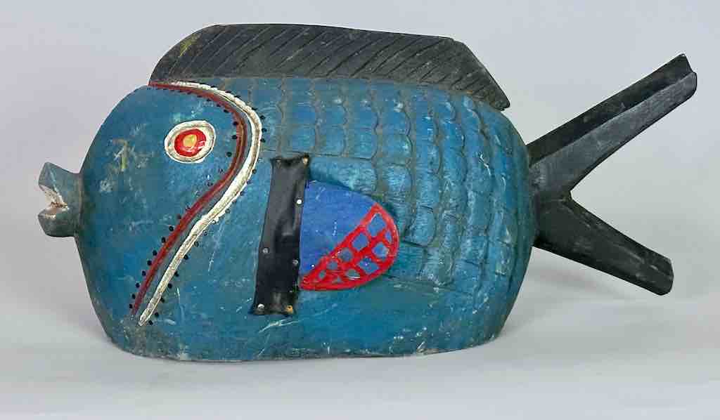 Tall Bozo Blue Fish Puppet Sculpture | 19"