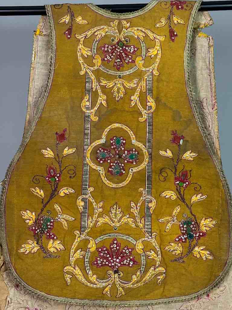 Antique Vietnamese Catholic Sacred Heart Cross Design Chasuble Authentic Ecclesiastical Cloth