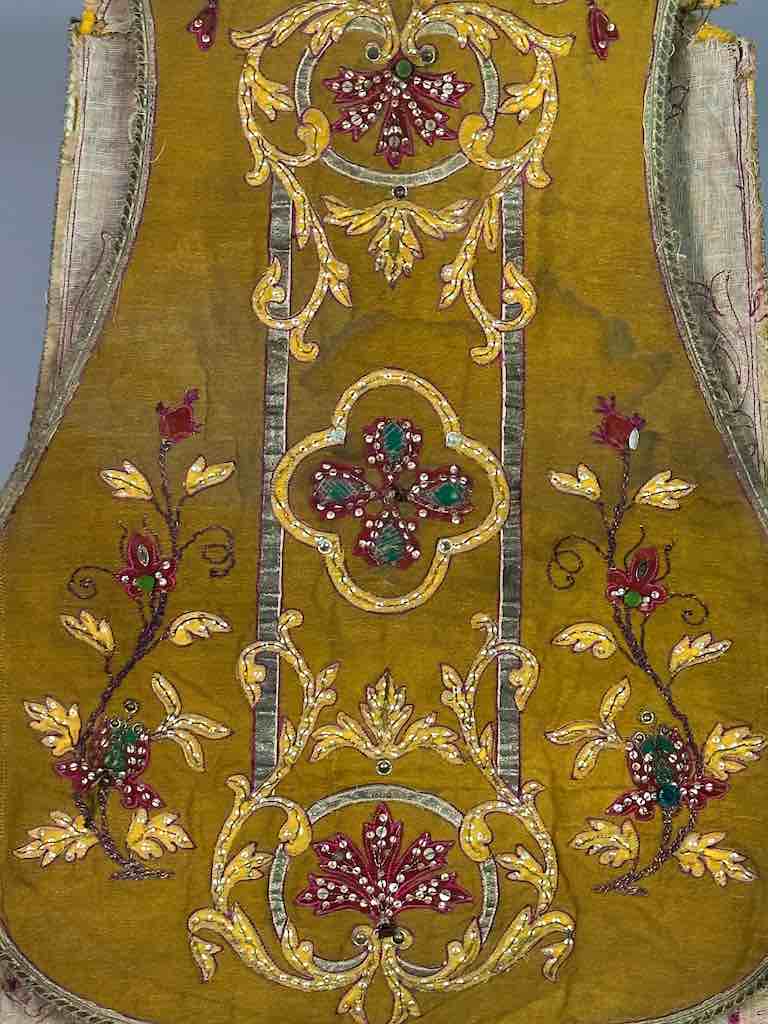 Antique Vietnamese Catholic Sacred Heart Cross Design Chasuble Authentic Ecclesiastical Cloth