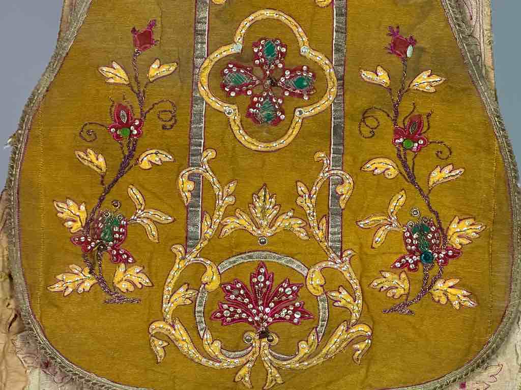 Antique Vietnamese Catholic Sacred Heart Cross Design Chasuble Authentic Ecclesiastical Cloth