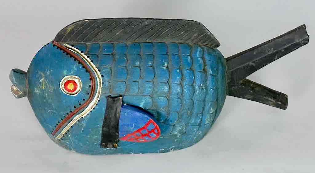 Tall Bozo Blue Fish Puppet Sculpture | 19"