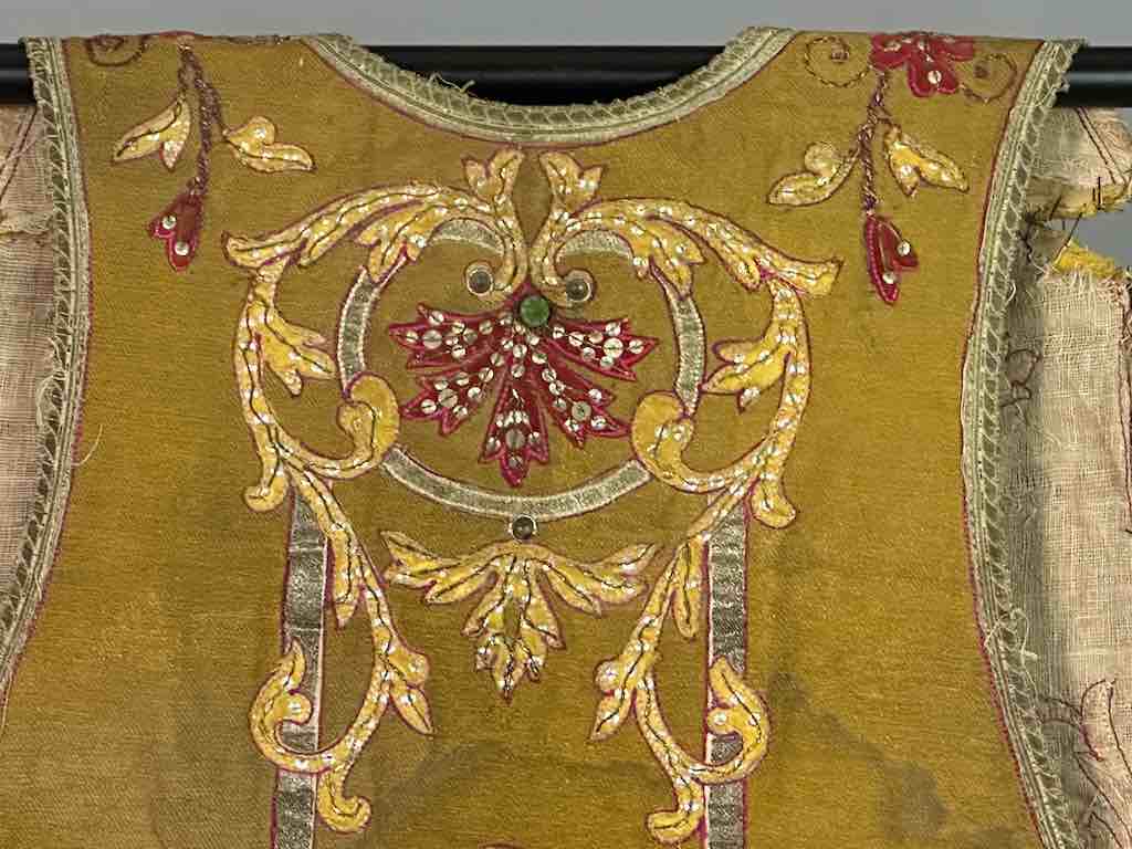 Antique Vietnamese Catholic Sacred Heart Cross Design Chasuble Authentic Ecclesiastical Cloth