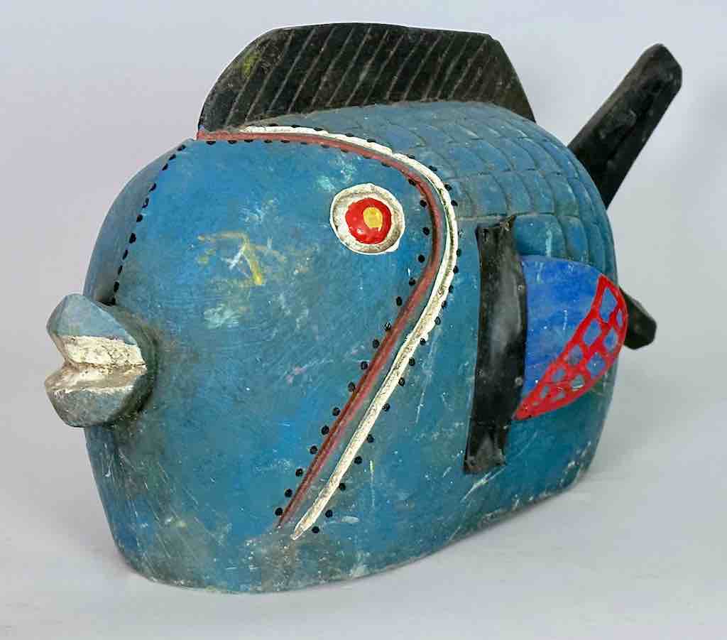 Tall Bozo Blue Fish Puppet Sculpture | 19"