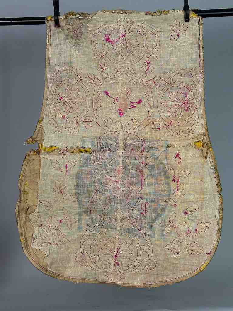 Antique Vietnamese Catholic Sacred Heart Cross Design Chasuble Authentic Ecclesiastical Cloth