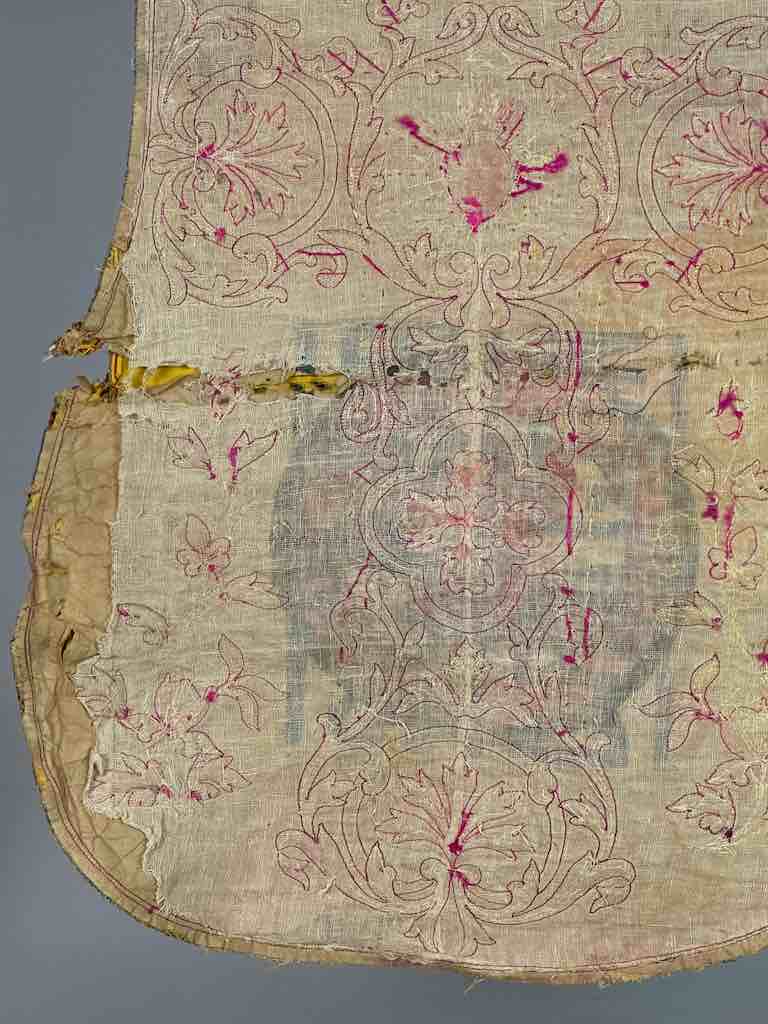 Antique Vietnamese Catholic Sacred Heart Cross Design Chasuble Authentic Ecclesiastical Cloth
