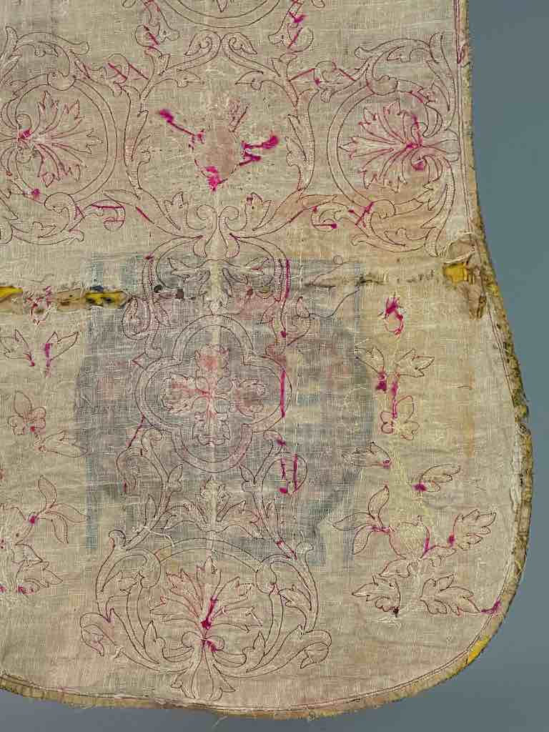 Antique Vietnamese Catholic Sacred Heart Cross Design Chasuble Authentic Ecclesiastical Cloth