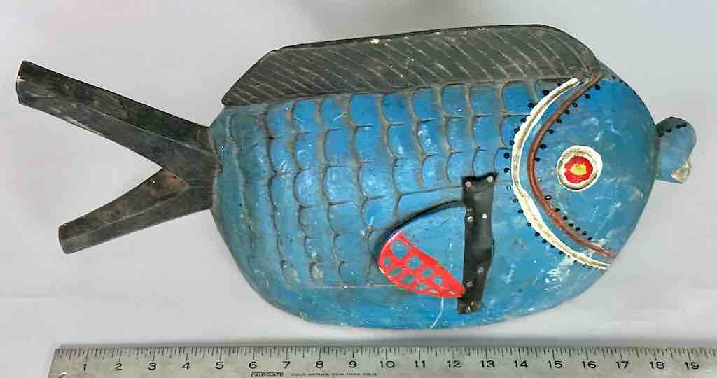 Tall Bozo Blue Fish Puppet Sculpture | 19"