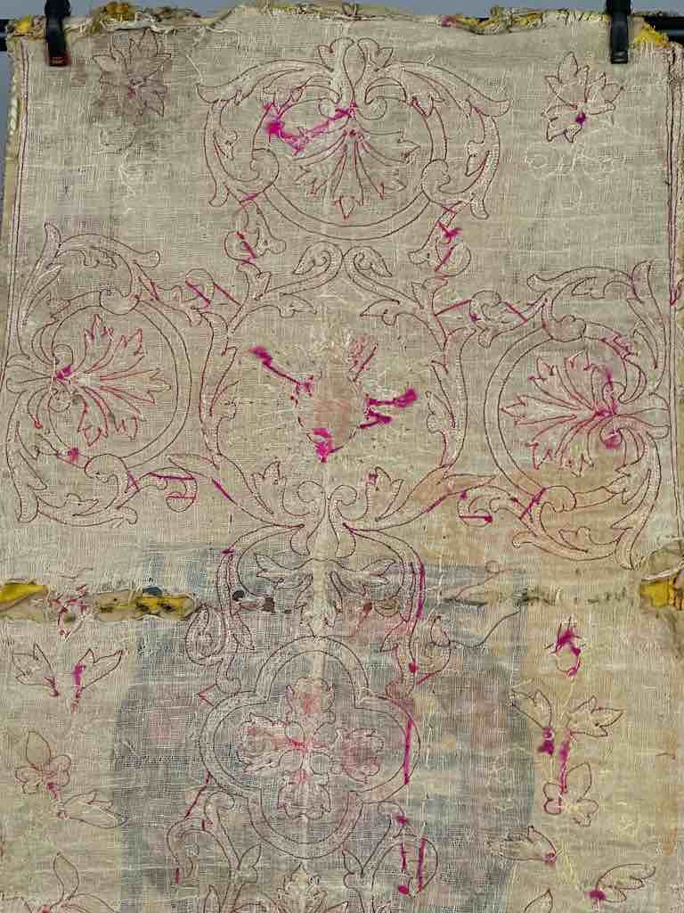 Antique Vietnamese Catholic Sacred Heart Cross Design Chasuble Authentic Ecclesiastical Cloth