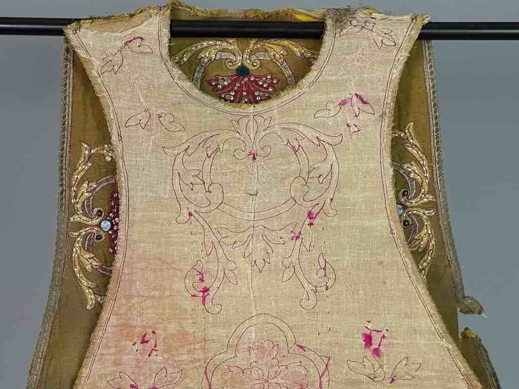 Antique Vietnamese Catholic Sacred Heart Cross Design Chasuble Authentic Ecclesiastical Cloth