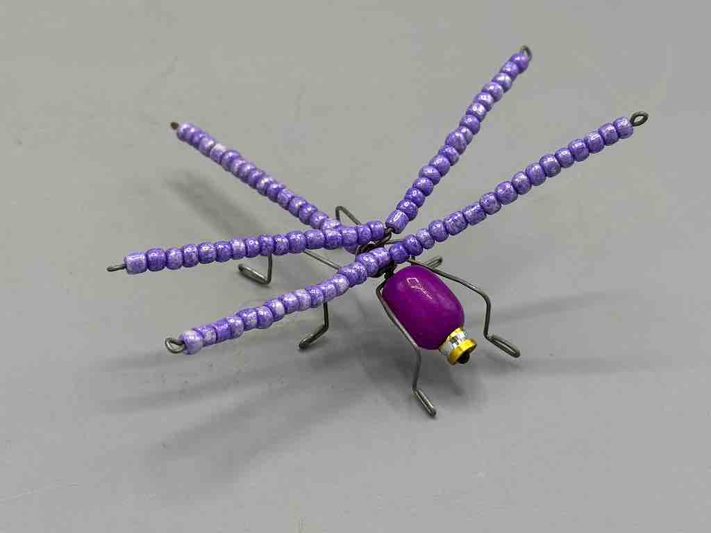 Beaded Wire Decor African Small Purple Wing Dragonfly Insect