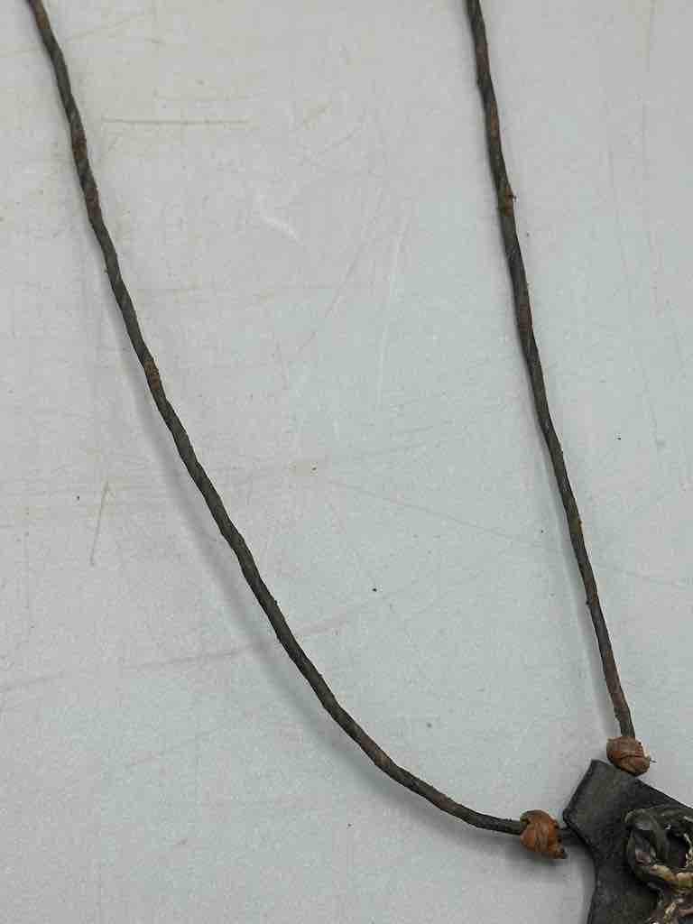 Leather-backed Handcast Brass Pendant Necklace - Mali