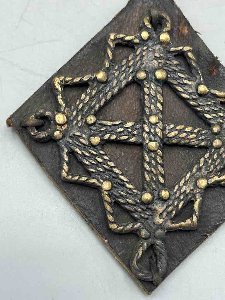 Leather-backed Handcast Brass Pendant Necklace - Mali