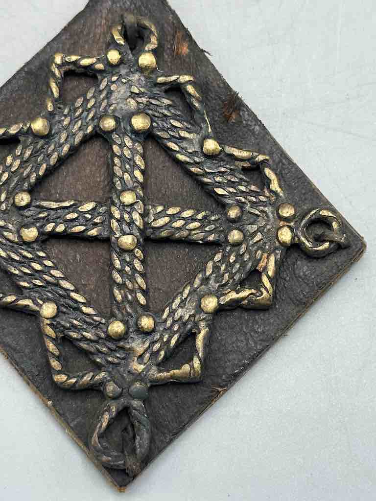 Leather-backed Handcast Brass Pendant Necklace - Mali