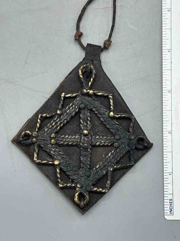 Leather-backed Handcast Brass Pendant Necklace - Mali