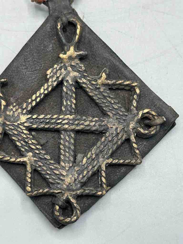 Leather-backed Handcast Brass Pendant Necklace - Mali