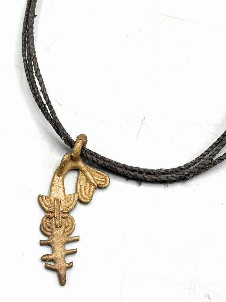 Brass Sawfish Pendant on Long Triple Leather Cord Necklace
