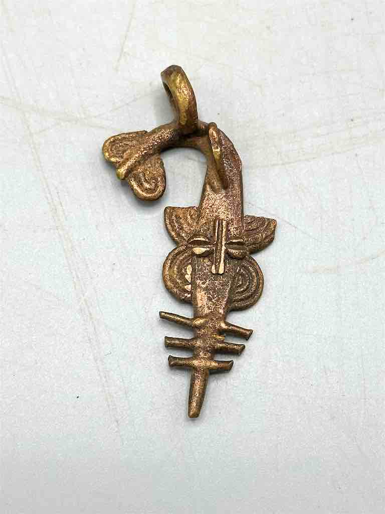 Small African Brass Sawfish Pendant - left oriented tail - Ghana