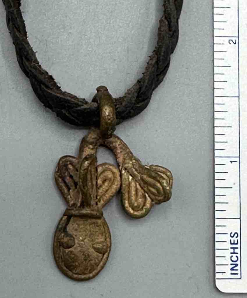 Leather & Cowrie Shell Brass Fish Pendant Necklace Choker - Mali
