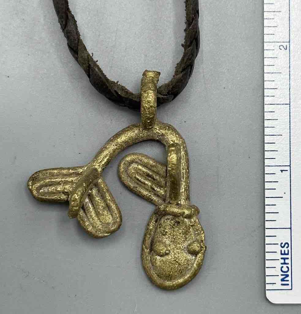 Leather & Cowrie Shell Brass Fish Pendant Necklace Choker - Mali