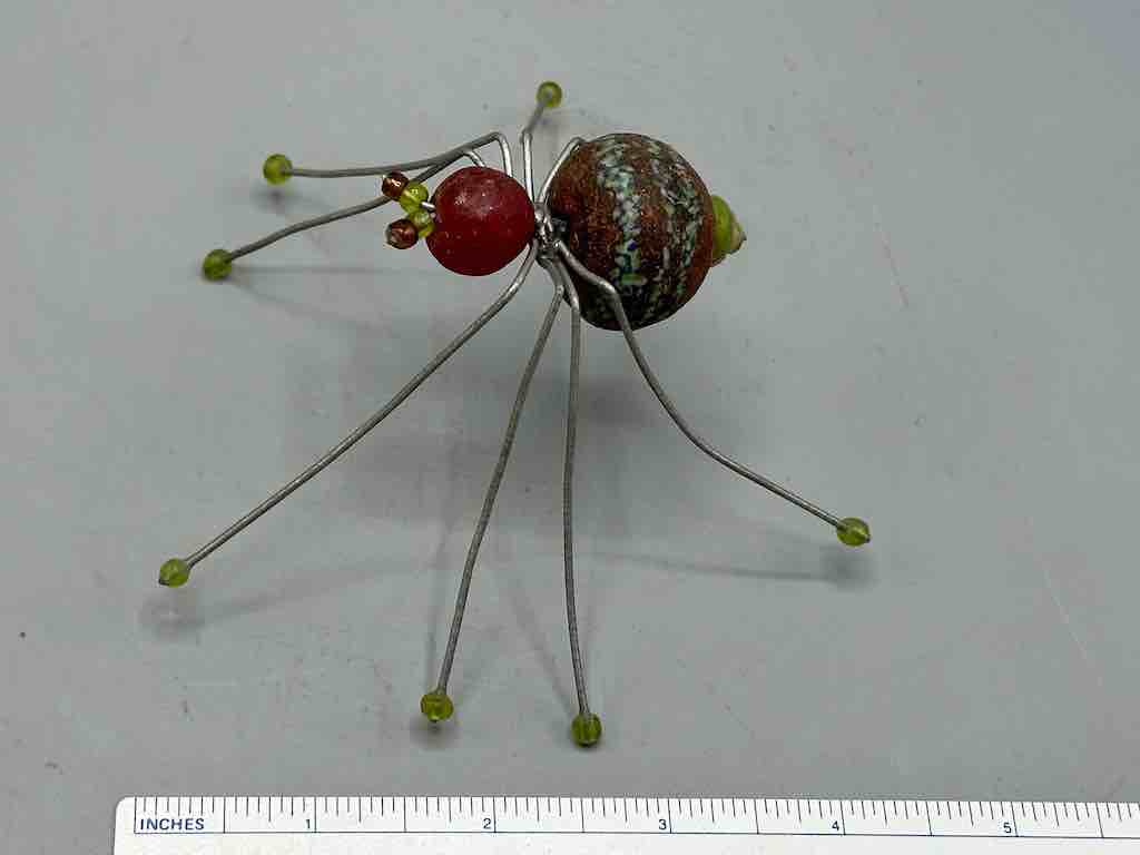 African Powderglass Bead Wire Decor Spider Insect Sculpture